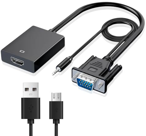 Lyai VGA to HDMI Adapter 1080P VGA to HDMI Converter Male to Female with 3.5mm Audio & USB Power Cable for Computer, PC Laptop, HDTV Monitor Projector, Plug & Play, Black