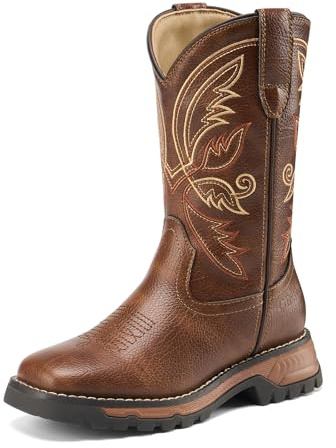 GINNI Boys Girls Square Toe Cowboy Boots, Kids Mid Calf Western Riding Boot