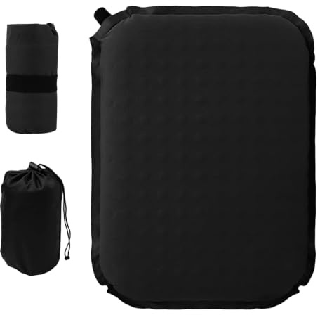 Chingcoo Cojín de asiento para exteriores, hinchable, ultraligero, autoinflable, para camping, senderismo, estadio, avión, cojín para exteriores, portátil y cómodo (negro)