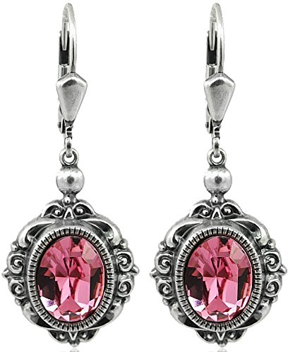 Ohrringe Rosa Silber Ohrhänger Markenkristalle aus Österreich Jugendstil Vintage NOBEL SCHMUCK