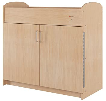 Foundations Serenity Daycare Changing Table with Storage Cubbies, Durable Wood Construction, Built-in Shelving for Ample Storage, Adjustable Safety Strap, Includes 1” Foam Mattress Pad (Natural)
