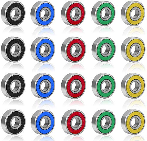 Rybtd Kugellager Skateboard 20 Stück 608 2RS ABEC-9 Rillenkugellager 8mm x 22mm x 7mm Rollenlager Kohlenstoffstahl Miniatur Radialkugellager mit Double Shielded(Schwarz,Blau,Rot,Grün,Gelb)