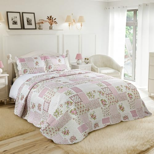 Emma Barclay Cotswold - Quilted Patchwork Bedspread Set in Pink - King