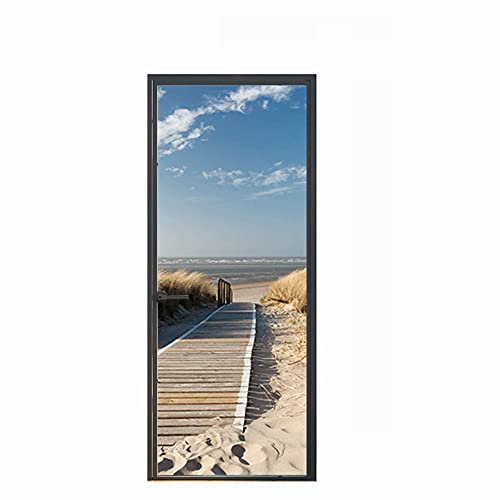 ASLKK Autocollants De Porte 3D Effet - Stickers PVC Imperméable Amovible - Papier Peint Mural Trompe l'oeil - Jetée vers La Mer (77x200cm)
