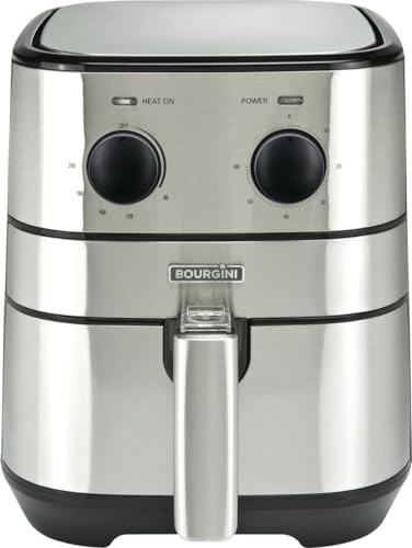 BOURGINI - Air Fryer con capacidad de 4 Litros, Analógica, de Acero Inoxidable