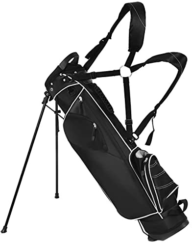 Salches Golf Stand Bag, Portable Golf Bag w/3 Way Dividers & 4 Pockets, Organized Stand Bag for Easy Storage (Black)