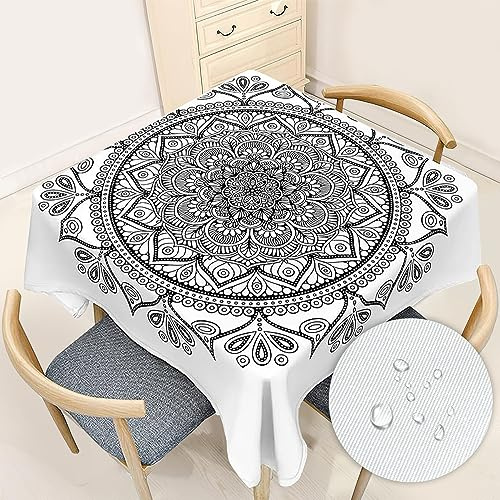 Odot Mantel Cuadrado 120x120 cm, Manteles Antimanchas Impermeable de Estampado Mandala Manteles de Mesa Lavable para Interior Exterior, Jardín, Cocina, Restaurante, Comedor, Mesa Decoración