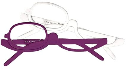STOP TO SHOP! Gafas de lectura de maquillaje con aumento – Paquete de 2 gafas de maquillaje cosmético – Lentes abatibles Blanco/Morado (Purple/White, 2)