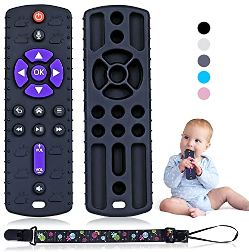 Orzbow Baby Spielzeug 6 Monate, Silikon Fernbedienung Beißringe mit Drückbare Schaltflächen, Zahnungshilfe Baby für 0-3-12 Monate, Lebensmittelqualität Badespielzeug, Schwarz