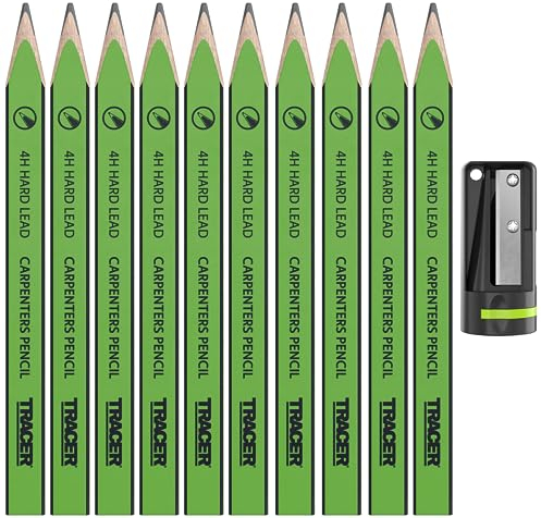 Tracer 4H Zimmermannsbleistifte (harte Mine), mit Anspitzer, 12 Stück