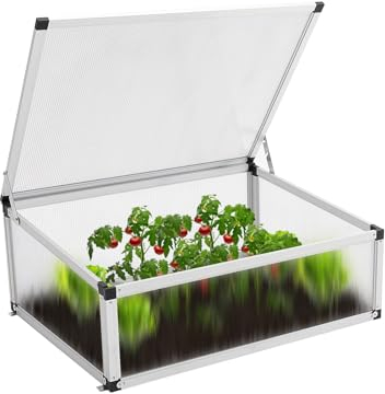 Alu Frühbeet lichtdurchlässig Frühbeetkasten Mini Gewächshaus Treibhaus UV Schutz Pflanzbeet 77x58x30cm Einzeldach Silbern