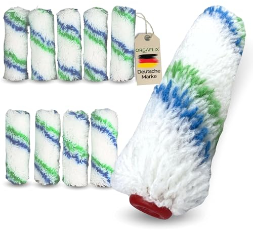 ORGAFLIX Profi Farbwalze 10cm - 10 Stück - Ideal für alle Untergründe - Florhöhe ca. 11mm, Kern 15mm, Farbroller Wandfarbe, Malerrolle klein, Farbrolle, Malerwalze, Maler-Zubehör, Maler-Set