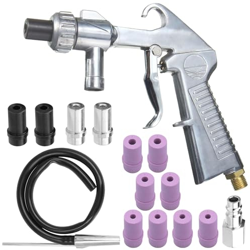 EUMAYES Sandstrahlpistole Set Druckluft, Sandstrahlen Pistole Kit mit 1m Gummischlauch mit Düsen Verschiedener Kaliber ein Luftanschlussnippel für Sandstrahlen