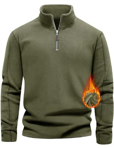 Lonya Herren Fleece Pullover Winter Half Zip Microfleece Sweatshirt Thermo Fleecepullover Warm Pulli Winterpullover Armeegrün,M