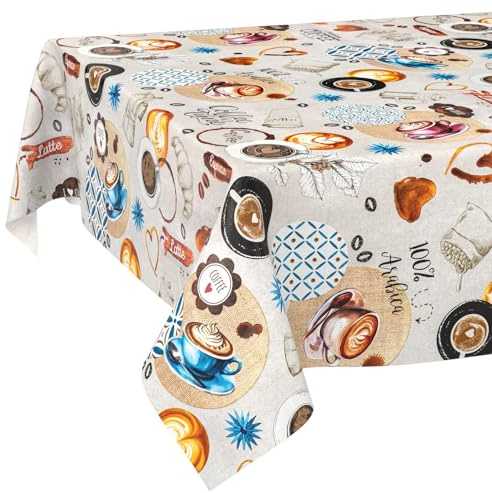 ANRO Nappe en toile cirée - Lavable, imperméable, bord coupé, motif « Coffee Time » - 120 x 140 cm