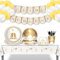 Juego de vajilla Eid blanco y dorado con plato Eid, servilleta, mantel, cubiertos, pancartas, globos, juego completo de decoraciones Eid