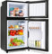 Oslghy Frigorífico Mini 60L, Frigorifico Pequeño con Congelador (22+38L), Frigorifico Combi con LED luz, 86.8x45.5x42.5 cm Frigorífico no Frost con Estantes Ajustables, 102 kWh/año, -27°C∽13°C (Black)