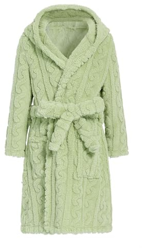 JiAmy Albornoz para niñas de forro polar con capucha, bata de baño para niños, bata de baño suave y cálida, toalla de baño esponjosa, para niños de 4 a 14 años, verde, 10-12 años