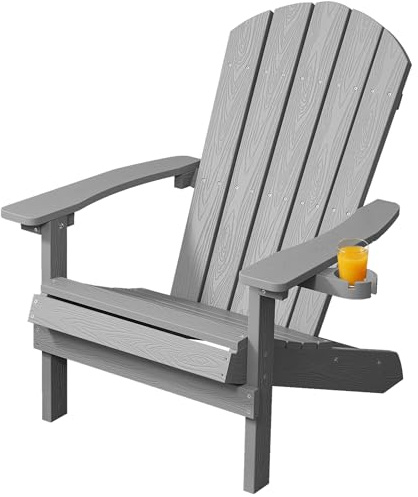 MXIMU Adirondack - Stol för utomhusbruk med glashållare: trädgårdsstolar i plast HIPS för alla vädertyper, Adirondack-trädgårdsstolar för gårdsplan, bakgård, eldstad, gräsmatta, lätt