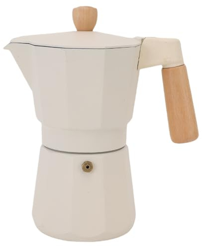 Qudinip Spishäll Moka Kanna, Spishäll Kaffekanna, Vit 6 Koppar Aluminium Enkelventil Mockakanna med Trähandtag för Gasspisar Elspisar Camping Spisar