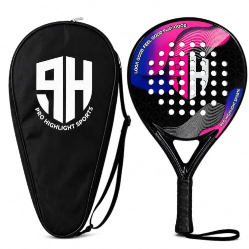 Pro Highlight Sports Padel Racket with Bag 100% Carbon Fiber, Pro Paddle Rackets for Adults, Light & Durable Ultra Soft EVA Foam Paddle Tennis Racket Perfect for Beginners & Players of All Ages (Pink)
