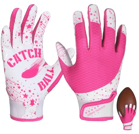 HANDLANDY HLDD American-Football-Handschuhe für Kinder und Jugendliche – Supergriffige Receiver-Handschuhe mit starkem Griff und hoher Strapazierfähigkeit (Rosa, XS/S)