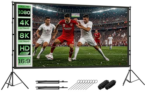 HOMCOM Pantalla de proyección con trípodes 120 16:9 HD 4K/8K, 309Lcm, pantalla videoproyector portátil de doble cara, 2 trípodes plegables, ángulo de visión 160°, para cine en casa, oficina, viaje