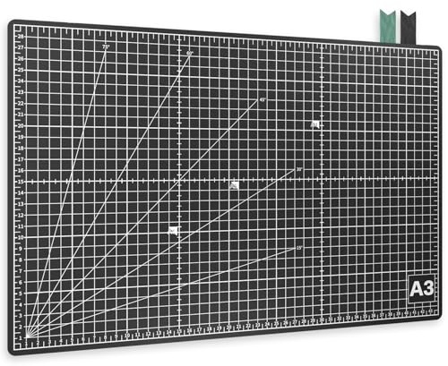 ACROPAQ A3 Manta de Corte - Autorreparable, A3 (45 x 30 cm), 5 capas de protección para muebles, Con cuadrícula y guías de ángulo en ambas caras, Negro - Manta de manualidades