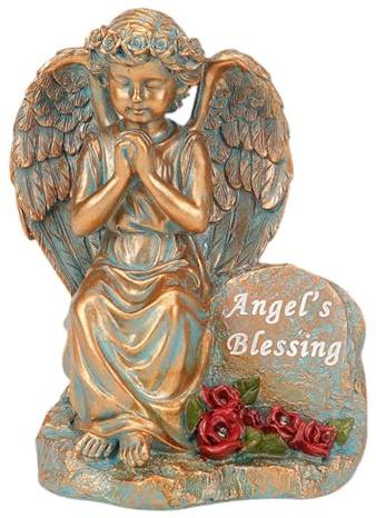 perfk Estatua de ángel Solar para jardín, Figura de ángel para Tumba, decoración Creativa para Cementerio, decoración Exterior con luz para, Color Cobre