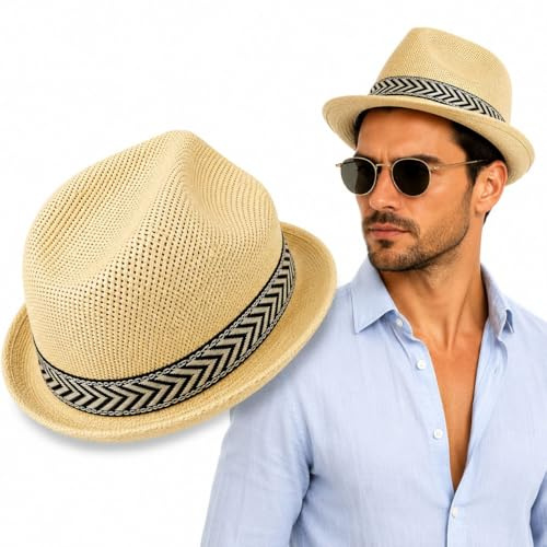 OTHERWISETRIVIAL Cappello Simil Paglia Unisex, Stile Panama e Fedora, per Spiaggia e Casual, Vari Colori e Modelli (Jazz Avorio)