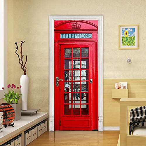 VIRANDA 3D Door Stickers Murals Peel and Stick - Telephone Booth - Decals Self-Adhesive Wallpaper Removable PVC Waterproof Poster for Bedroom Living Room 30.3 x 78.7