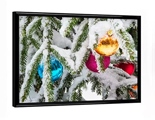 artboxONE Poster mit schwarzem Rahmen 18x13 cm Natur Weihnachtsbaumkugeln im Schnee - Bild Tannenbaum Frost kalt