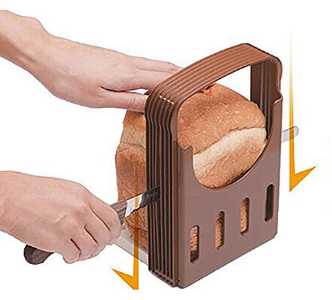 liuranqiso Práctico Cortador de Pan Plegable, 4 Grosores Ajustables, Resistente a Temperaturas: -40 ~ 90, Cortador de Pan, Tostadas, Queso y Verduras, Material ABS de, Color Marrón