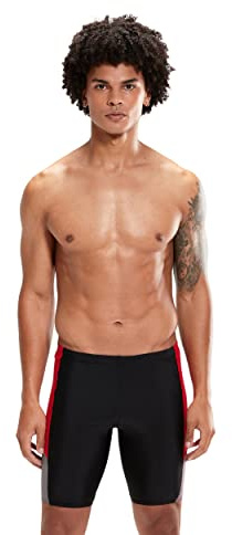 Speedo Men's Hyperboom Dive Jammer | Swim Training | Fitness | Chlorine Resistant Swimwear, Black/Fed Red/Dove Grey, 26