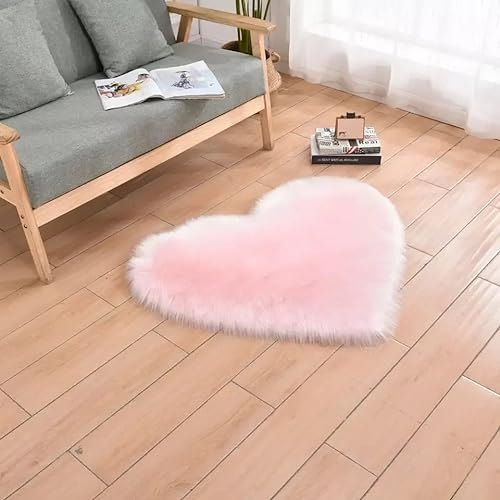 HomeRelax&Style Herzteppich | Flauschiger Teppich in Herzform I Herz Teppich Vorleger 40 x 50cm (Rosa)