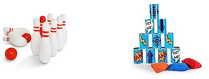 BS Toys - Holz-Bowling - Kegelspiel für Kinder & Erwachsene - Für Indoor & Outdoor Dosenwerfen kinder - Spielzeug für draußen - outdoor Spielzeug ab 3 Jahre - wurfspiel für kinder