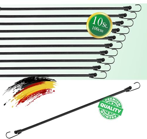Jagano® Spanngummis mit Haken 10er Set – 100 cm Gummispanner/Expander Seil – Gepäckspanner für Fahrrad, Plane, Anhänger, Umzug, Camping & Outdoor – Schwarz, stabil & wetterfest