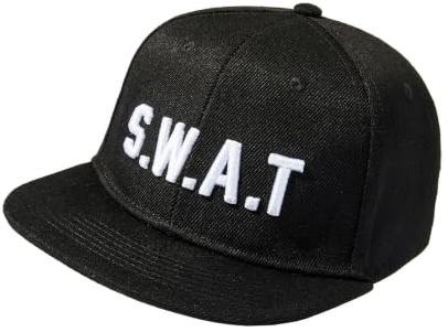 BADDERY Casquette Swat pour enfants : S.W.A.T. - Casquette de police - Casquette SEK pour garçon - Chapeau de police - Casquette de baseball de police, Noir, Taille unique