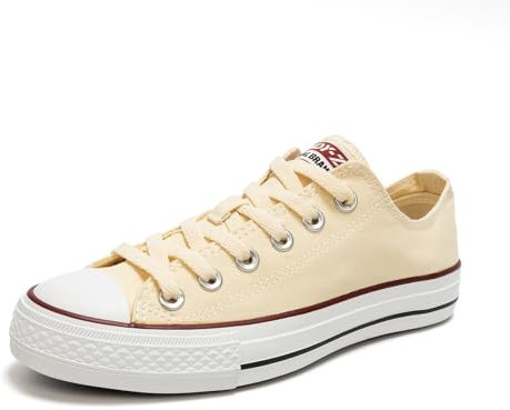 HEVA Damen Klassische Schnürschuhe Canvas Schuhe Freizeitschuhe(6UK 39EU,Beige)