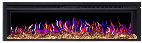 ArtiFlame AF58 Elektrisk öppen spis med uppvärmning, 1 600 W, realistisk 3D-flameffekt, LED-lampor, fjärrkontroll, timer, termostat, knäckningseffekt, svart