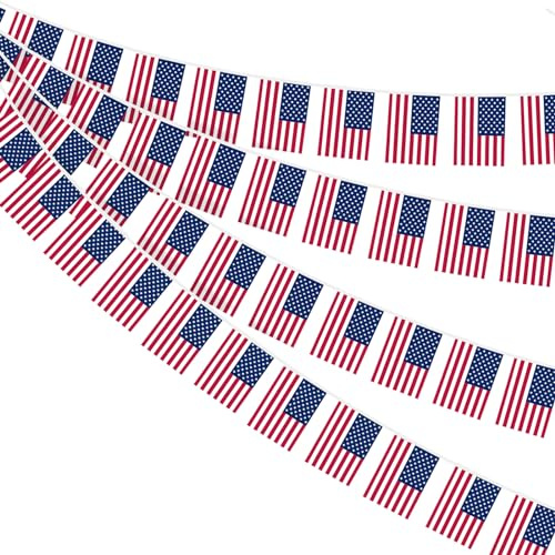 Ahfulife Guirnalda Bandera Estados Unidos, 4 Paquetes de 30 Banderines Estados Unidos, 14x21cm-10m, para Decoración de Copa Mundial, Eventos Deportivos, Fiesta Nacional, Jardín, Bar, Balcón