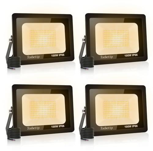 toobettp 4 Pezzi 100W Foco LED Exterior, 10000LM Focos Led 3500K Blanco Cálido, IP66 Impermeable Aplique Pared para Garaje Jardín Patio Parque
