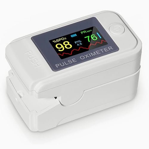 Pulsioxímetro Profesional, Oxímetro de Dedo Digital con Pantalla LED para Medición de SpO2, Medidor del Nivel de Oxígeno en Sangre con Lectura Instantánea y Saturación de Oxígeno, Blanco