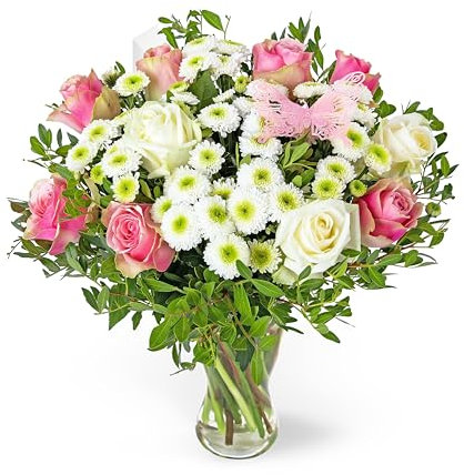Rose Meadows Bouquet – Memory Lane, Belle Rose, Santini Chrysanthemums, Pistacia – Stunning Gift for Any Occasion – Elegant Floral Arrangement – Luxury Fresh Flowers (Medium)