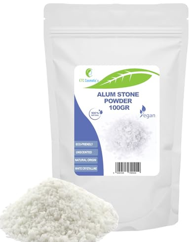 ALUM POLVO (Potasium ALUM) - 100 GR - 100% natural | Ideal para la formulación de desodorantes, cuidado corporal y productos para después del afeitado