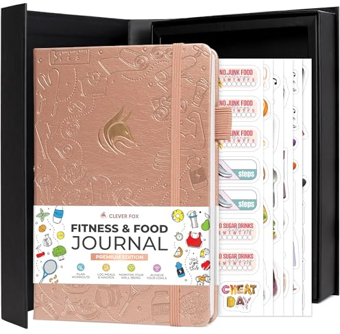 Clever Fox Fitness and Food Journal Premium – guidad daglig träning, spårare för måltider och viktminskning för kvinnor och män – träningsdietplanerare (roséguld)