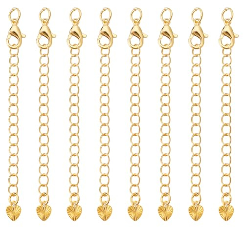 MAYJOYDIY 12 chaîne D'Extension de Collier en Or 18 carats de 7.2cm Plaquée Or avec Fermoir Mousqueton Breloque en Forme de Cœur Chaîne Amovible en Laiton pour la Fabrication de Bijoux de Bracelets