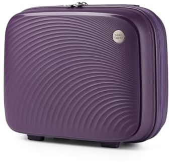 British Traveller 14 Inch Makeup Travel Case, Hard Shell Cosmetic Storage Organizer Box, PP Portable Mini Carrying Suitcase Cabin Carry on Luggage Attached to Trolley (Purple)