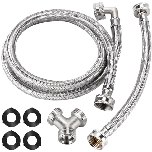 4Ft Steam Dryer Hose Kit by Puxyblue Includes 4Ft Braided Stainless Steel hose with 90 Degree Elbow, 1Ft Inlet Adapter Hose, Y-connector - Burst Proof Line Fit for All Steam Dryers