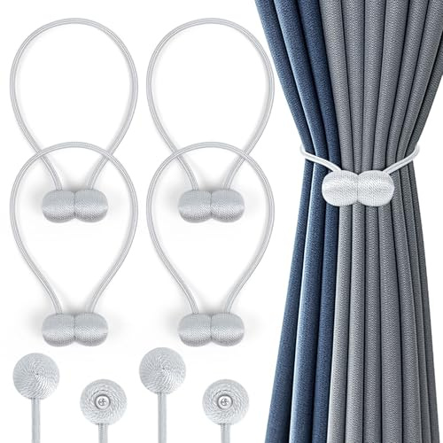 Romon D'embrasses de Rideaux, 4 Embrasse Rideau Magnétiques Attaches Rideau, Attaches de Rideau Support Attaches, Rideaux Embrasses à pour Décoration de Maison Bureau, Gris Clair